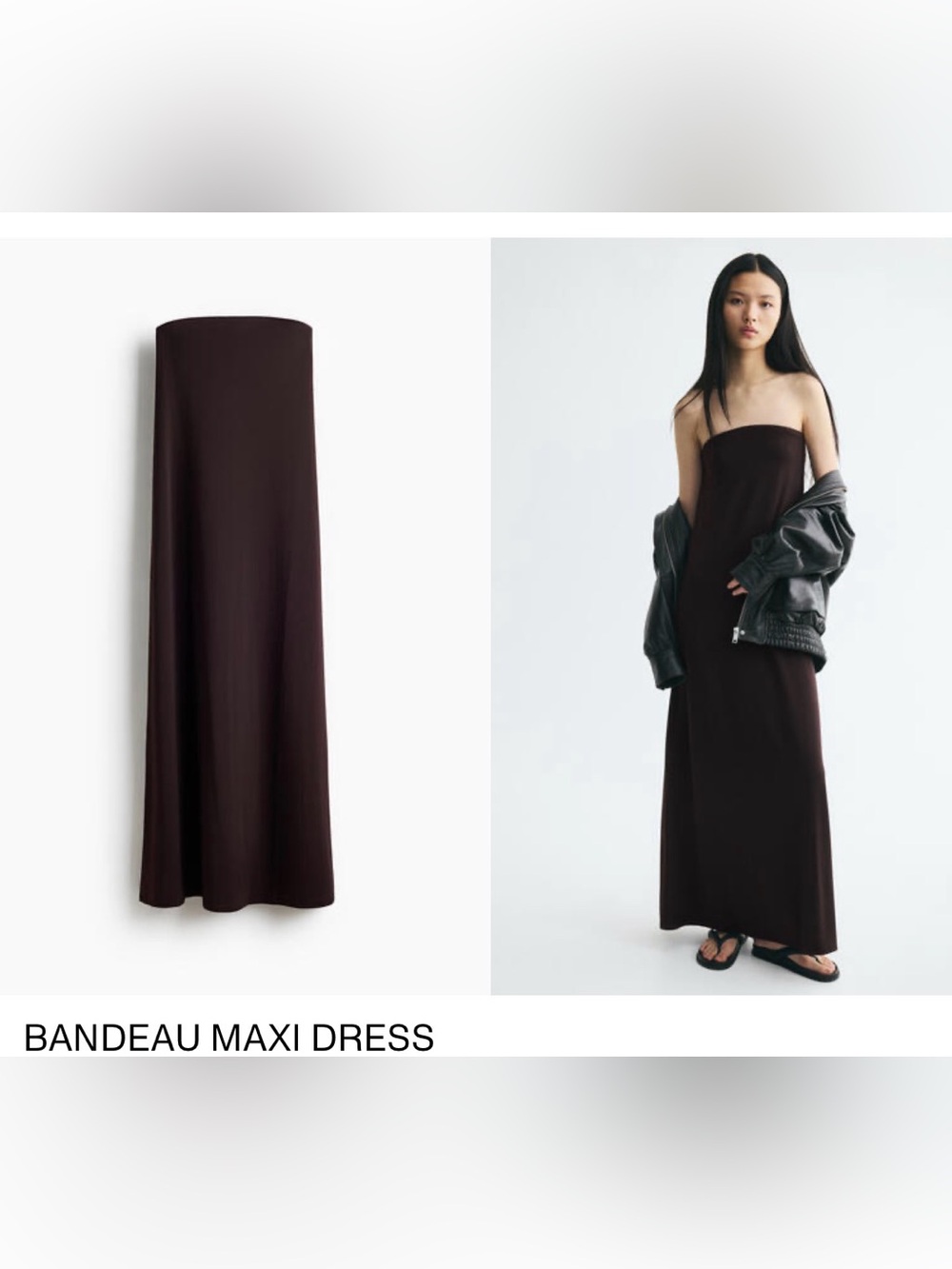H&M Strapless Bandeau Maxi Dress in Dark Brown